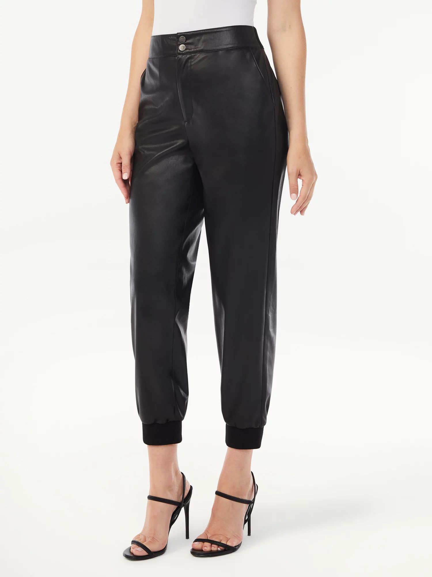 Sofia Jeans by Sofia Vergara Women's High Rise Faux Leather Joggers | Walmart (US)
