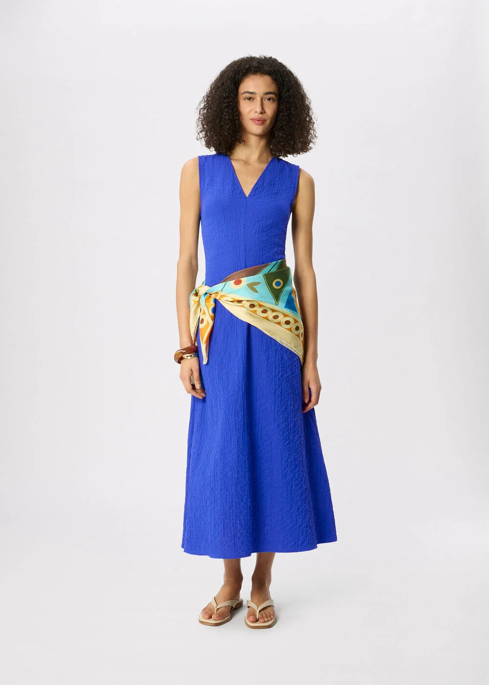 Blue V Neck Textured Dress | WHISTLES | Whistles UK | | Whistles