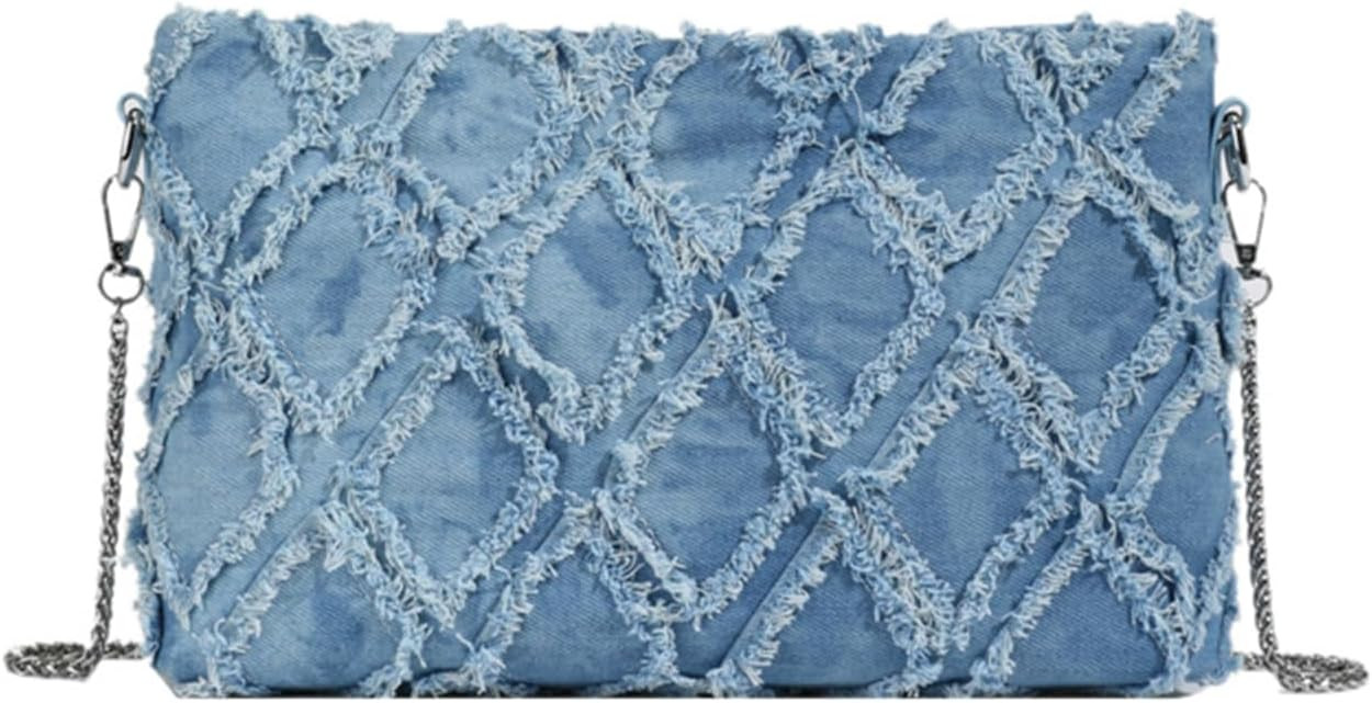 Denim Crossbody Bags for Women Trendy Quilted Denim Bag Jean Purses and Handbags with Chain Strap | Amazon (US)
