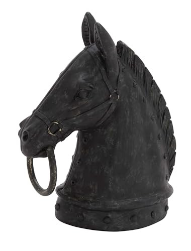 Deco 79 Polystone Horse Decorative Sculpture Antique Style Head Home Decor Statue with Hitching Post and Gold Accents, Accent Figurine 9" x 6" x 12", Black | Amazon (US)