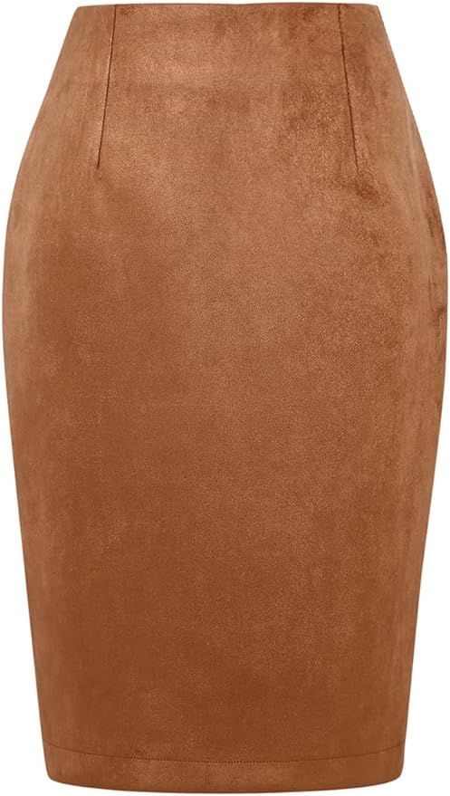 IDEALSANXUN Midi Plaid Skirts for Women 2023 Fall Winter Knee Length Pencil Wool Skirt with Slit | Amazon (US)