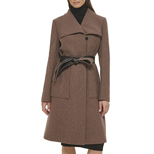 Cole Haan Women's Belted Coat Wool with Cuff Details, Med Brown, 2 | Amazon (US)