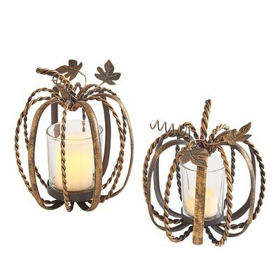 Twisted Bronze Pumpkin Tealight Candle Holders | Pier 1 Imports