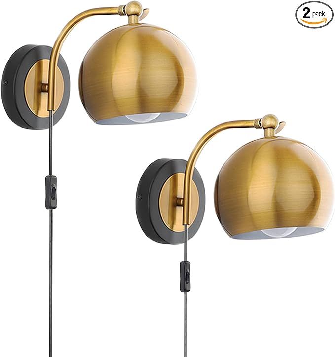 Gold Wall sconces Plug in Lighting Fixture ,E26 Industrial Vintage Boho Adjustable Wall Lights,Se... | Amazon (US)
