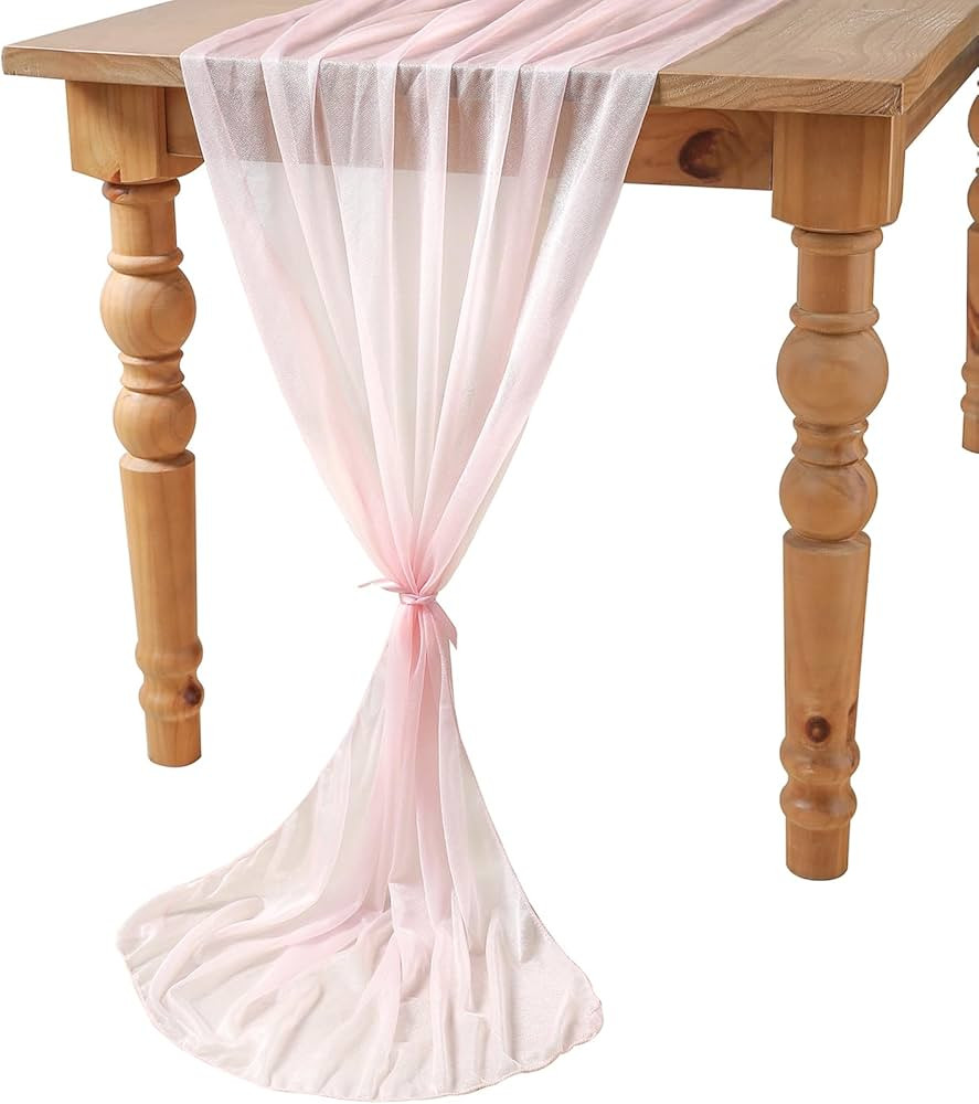 Koroni Flowers 10Ft Blushing Pink Sheer Chiffon Like Table Runner for Rustic Boho Wedding Party B... | Amazon (US)