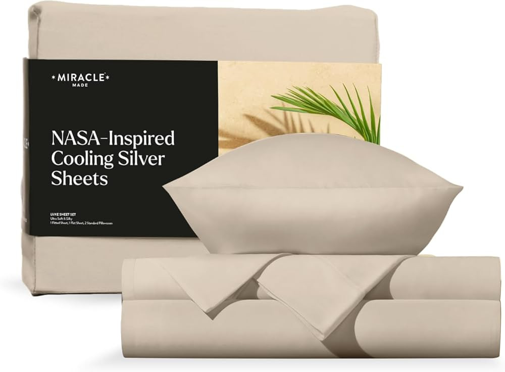 Miracle Made Luxe Cooling Bed Sheets - Sand, King - 4 Piece Silver Infused - 300-Thread-Count The... | Amazon (US)