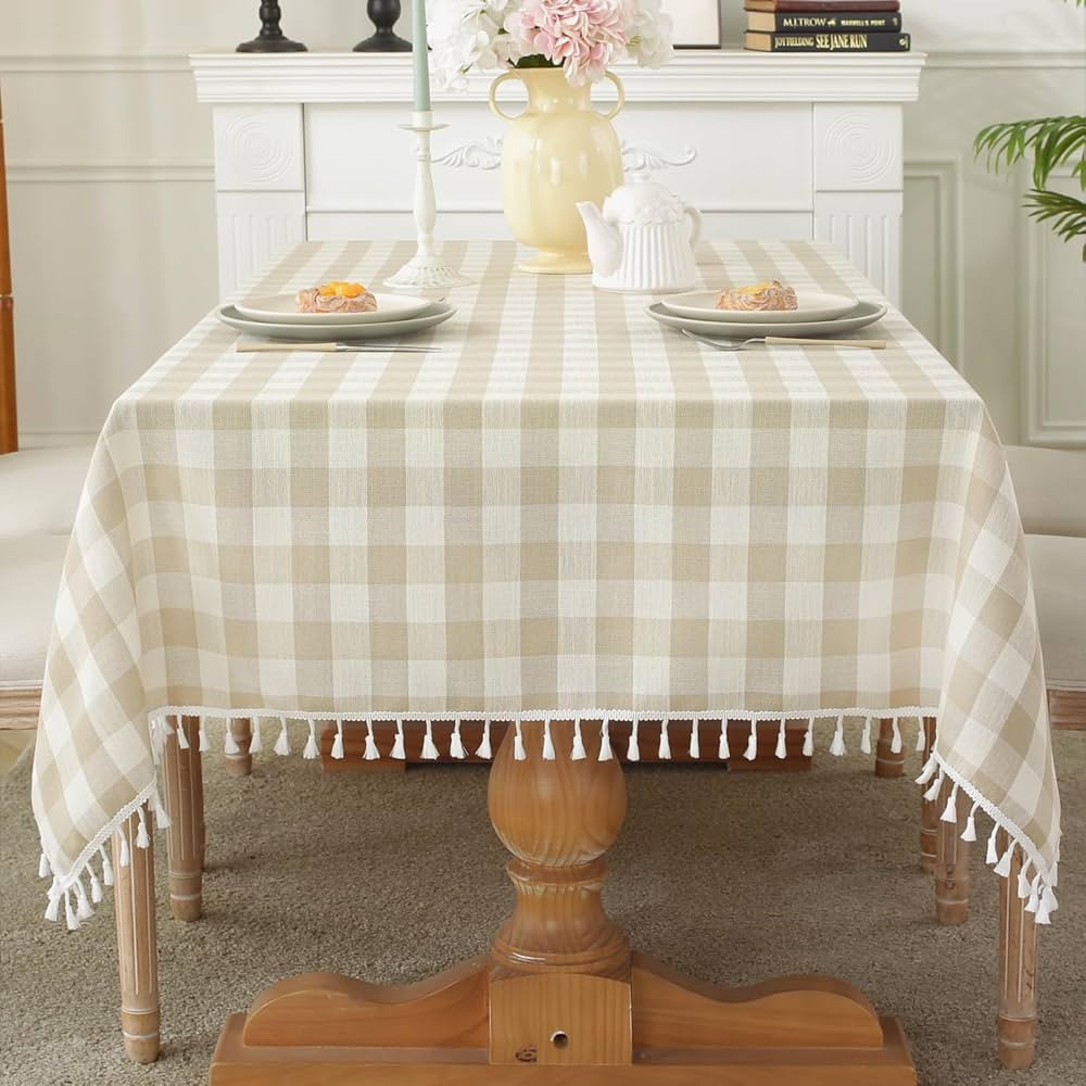 Laolitou Checkered Tablecloth Rectangle Washable Buffalo Plaid Table Cloth with Tassel Cotton Lin... | Amazon (US)