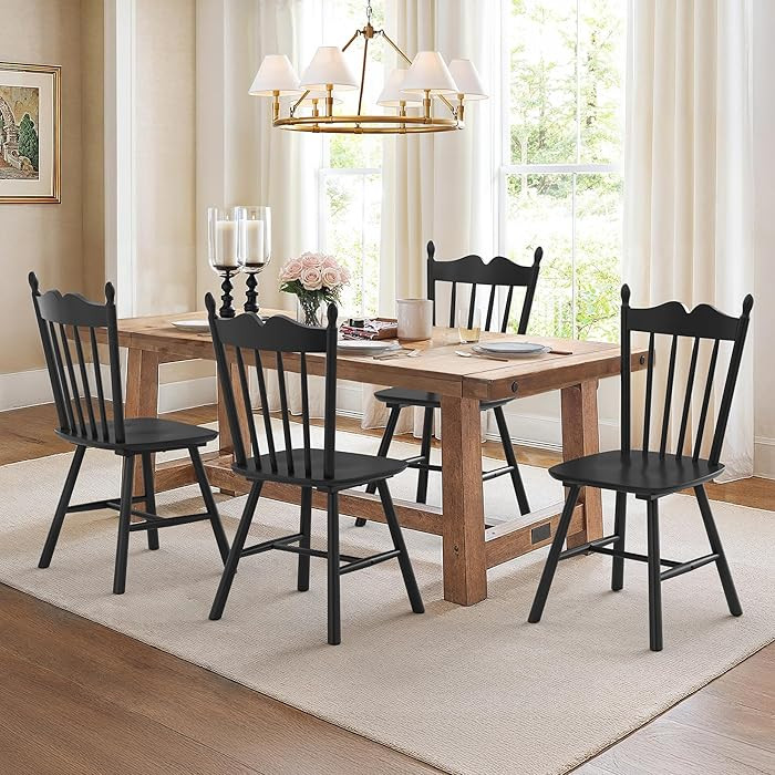 LUE BONA Black Dining Chairs Set of 4, Windsor Wooden Dining Chair with Thickened Backrest, Morde... | Amazon (US)