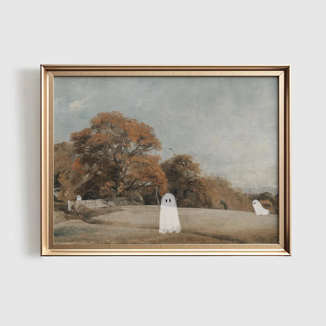 Modroom Cute Ghosts In Vintage Landscape Painting | Art | Fall Farmhouse Wall Art Print | Painted... | Walmart (US)