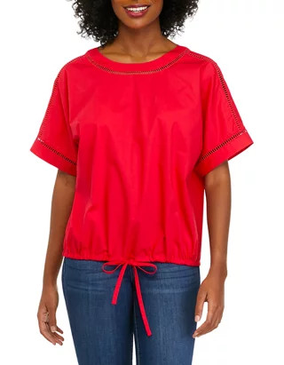 Women's Tie Waist Stretch Poplin Woven Shirt | Belk