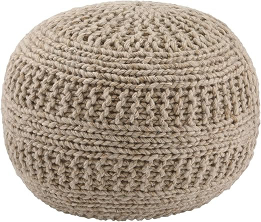 Signature Design by Ashley Benedict Wool Rib-Knit Boho Pouf, 20 x 14 Inches, Light Brown | Amazon (US)