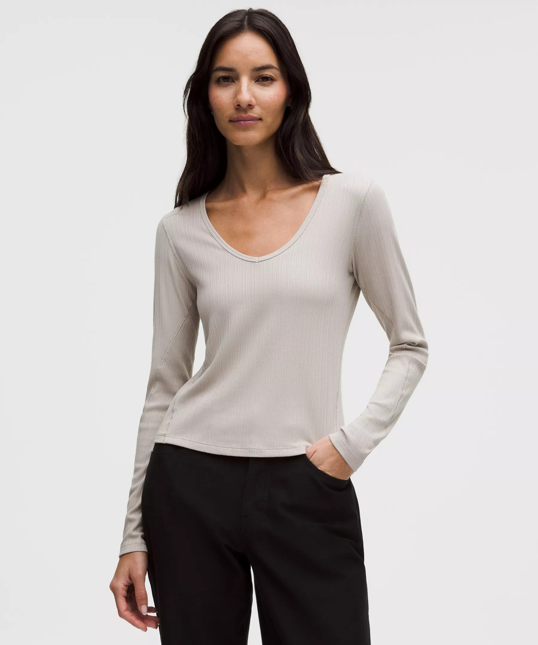 Hold Tight Micro-Rib V-Neck Long-Sleeve Shirt | Lululemon (US)