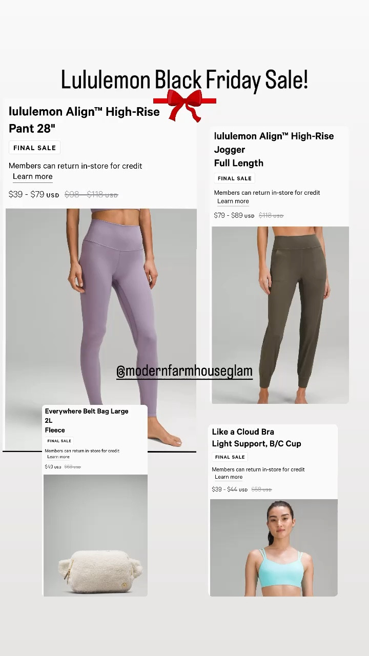 Lululemon Black Friday Sale on leggings, sports bras, joggers, belt bags and more at Modern Farmhouse Glam

#LTKCyberWeek #LTKitbag #LTKstyletip