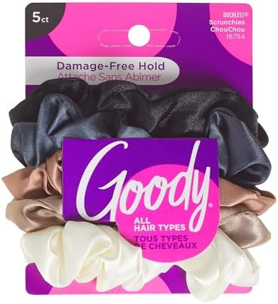 Goody Ouchless Satin Scrunchies - 5 Ct, Neutral Tones, Damage-Free Hold, Soft Overnight Hair Scru... | Amazon (US)