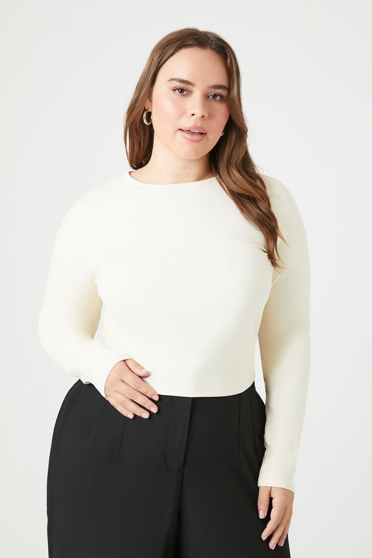Women's Long-Sleeve Top in Cream, 0X | Forever 21