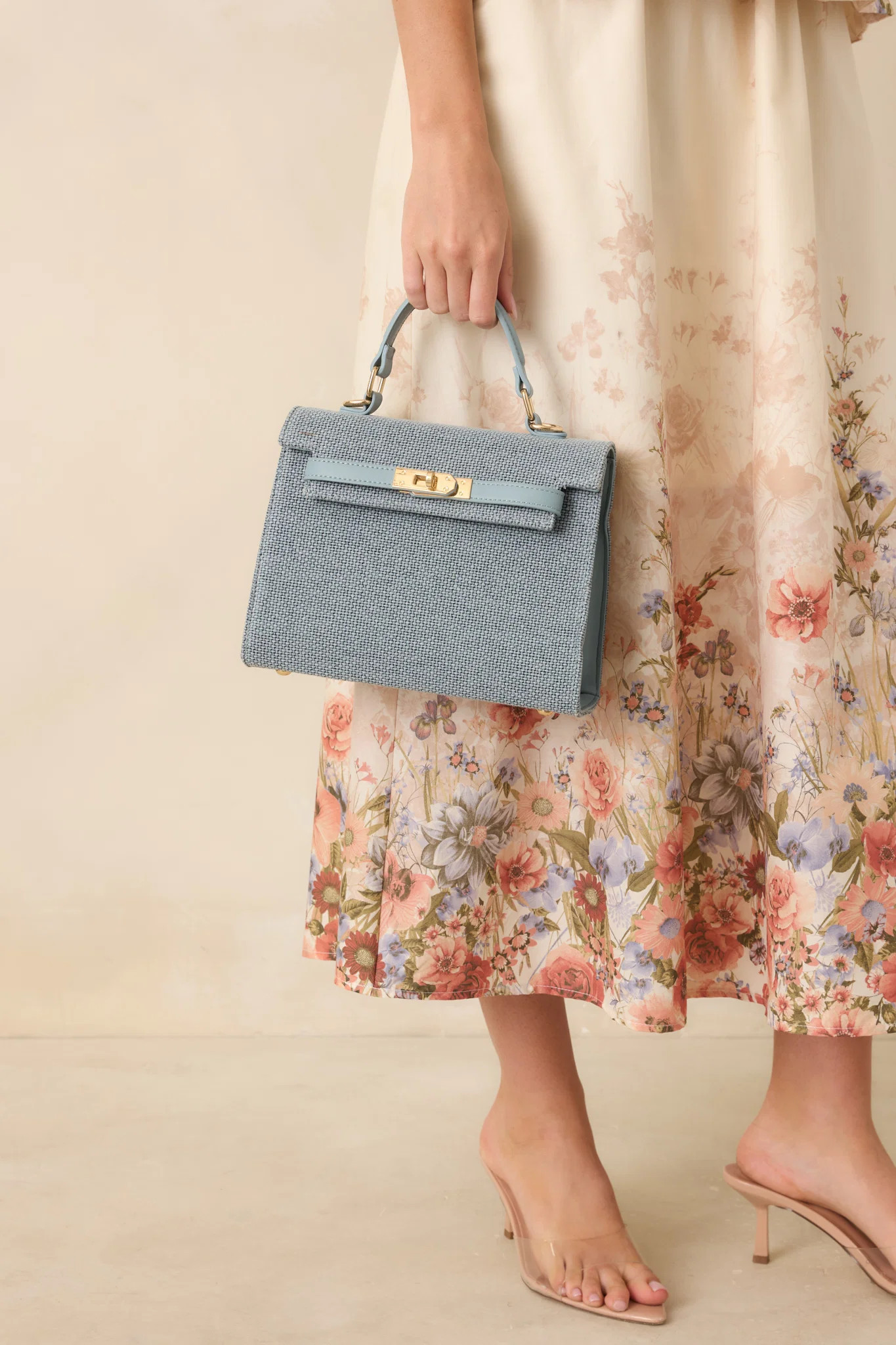 In Full Bloom Blue Woven Twist Lock Detail Handbag | Red Dress