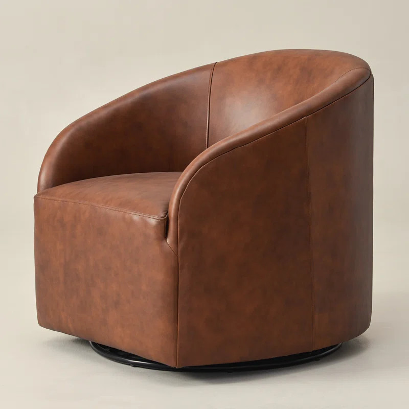 100% Genuine Leather Swivel Barrel Armchair | Wayfair North America
