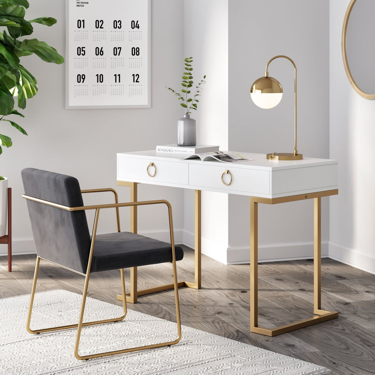 Leighton Two-Drawer Writing Desk, Black/Gold | Nathan James | Nathan James