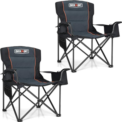Overmont Oversized Folding Camping Chair 2Pack - 450lbs Support with Padded Cushion Cooler Pockets - Heavy Duty Collapsible Chairs for Sports Garden Beach Fishing Black 2pk | Amazon (US)