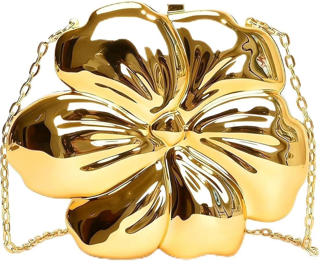 Gold Clutch Purses for Women,Flower Acrylic Purse Clutch,Women's Floral Shape Small Gold Purse Me... | Amazon (US)