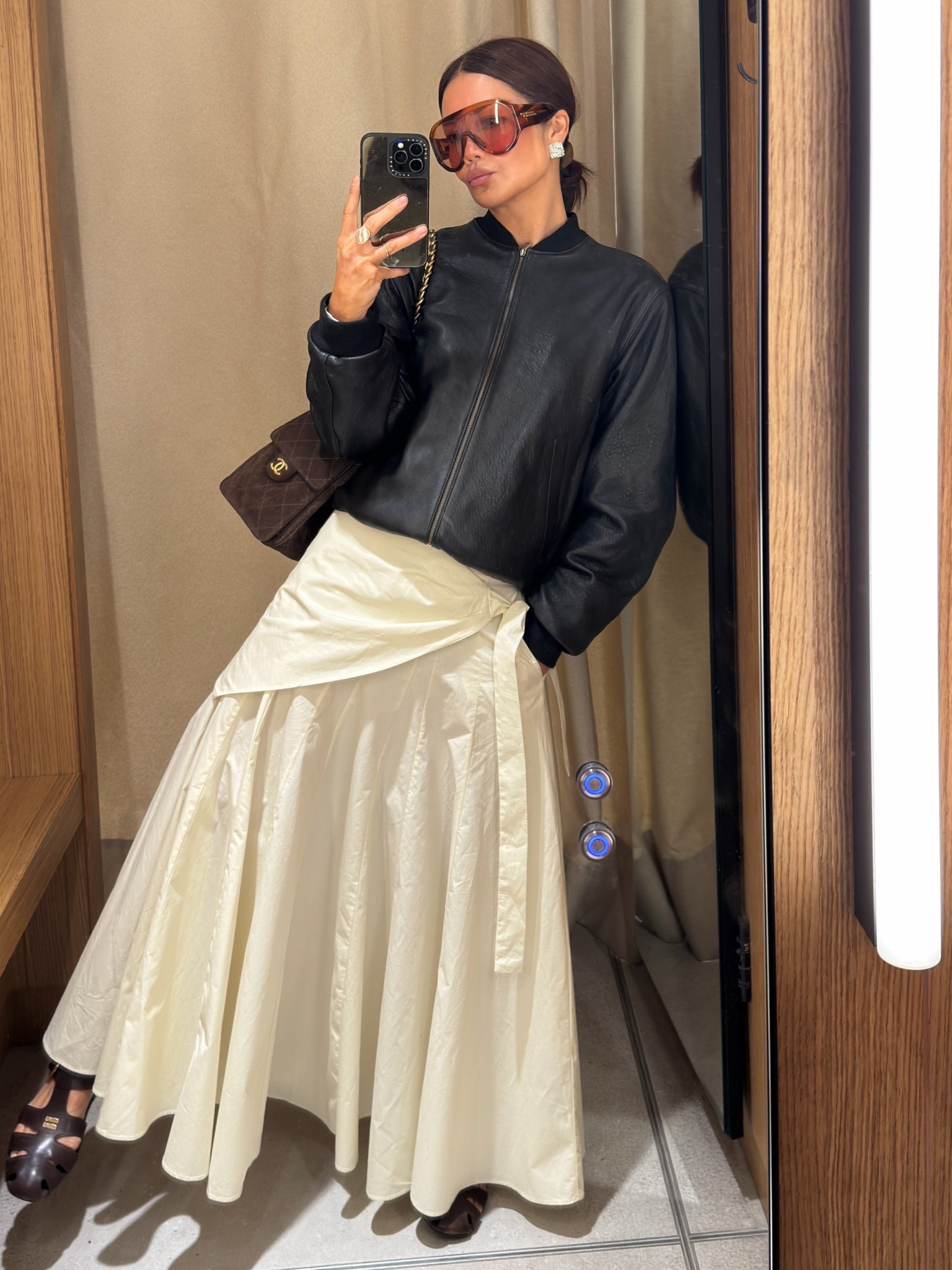 Luxury and high street for spring. Maxi skirt, leather jacket and oversized cool sunglasses  

#LTKstyletip #LTKspring #LTKluxury