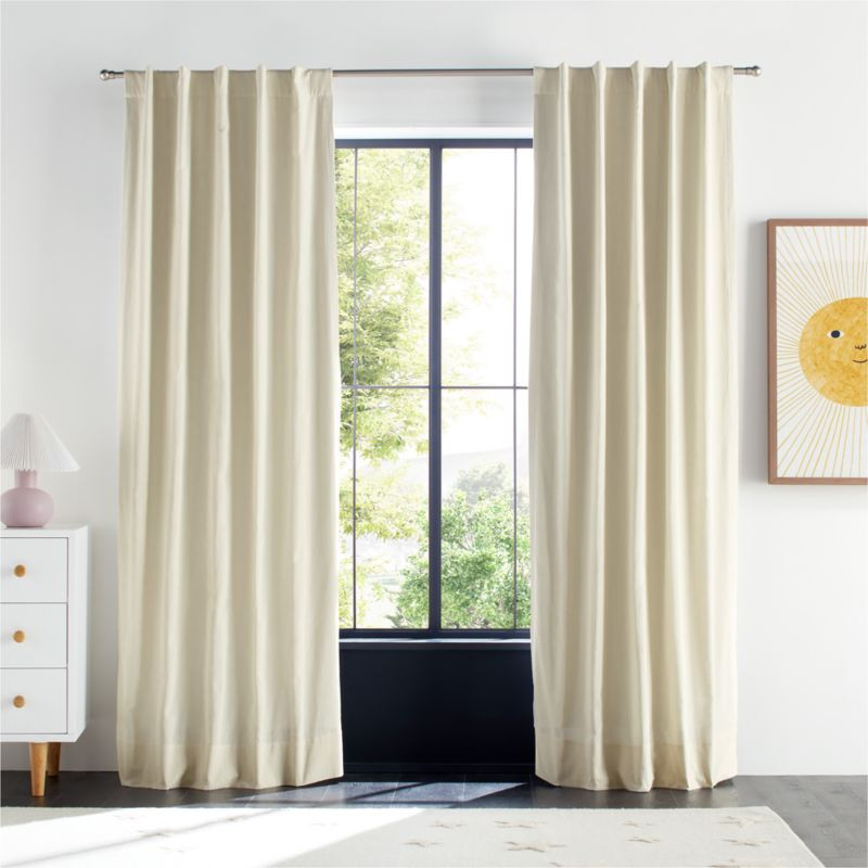 Stone Tan Textural Organic Cotton Chambray Blackout Window Curtain Panel 44"x96" + Reviews | Crat... | Crate & Barrel