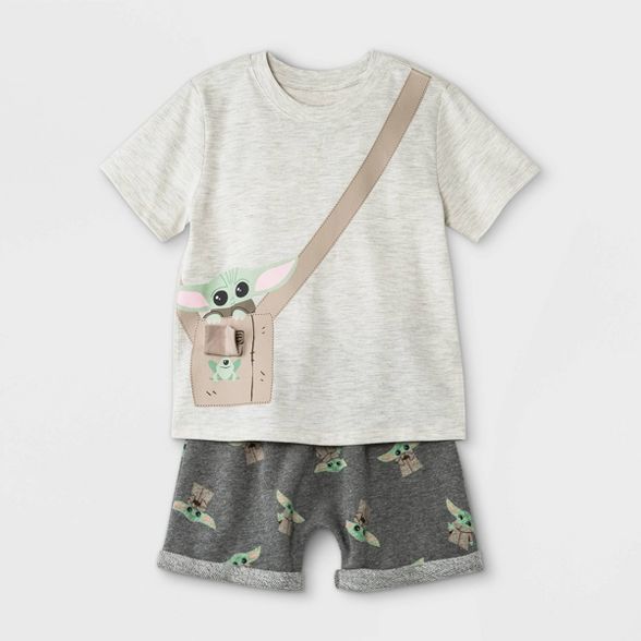 Toddler Boys' 2pc Star Wars Baby Yoda Short Sleeve French Terry Top and Bottom Set Heather Gray | Target