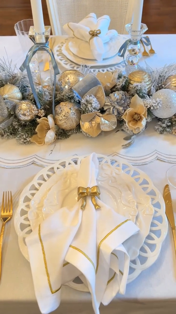 Comment SHOP for links! ✨A few affordable tabletop finds from @target @walmart & @athomestores to add to your holiday tablescape!✨ These darling bow napkin rings are only $3 each, the gold trim napkins are 4 for $8 and the scalloped goblets are under $20 for a set of 4! 

#LTKFindsUnder50 #LTKHoliday #LTKHome
