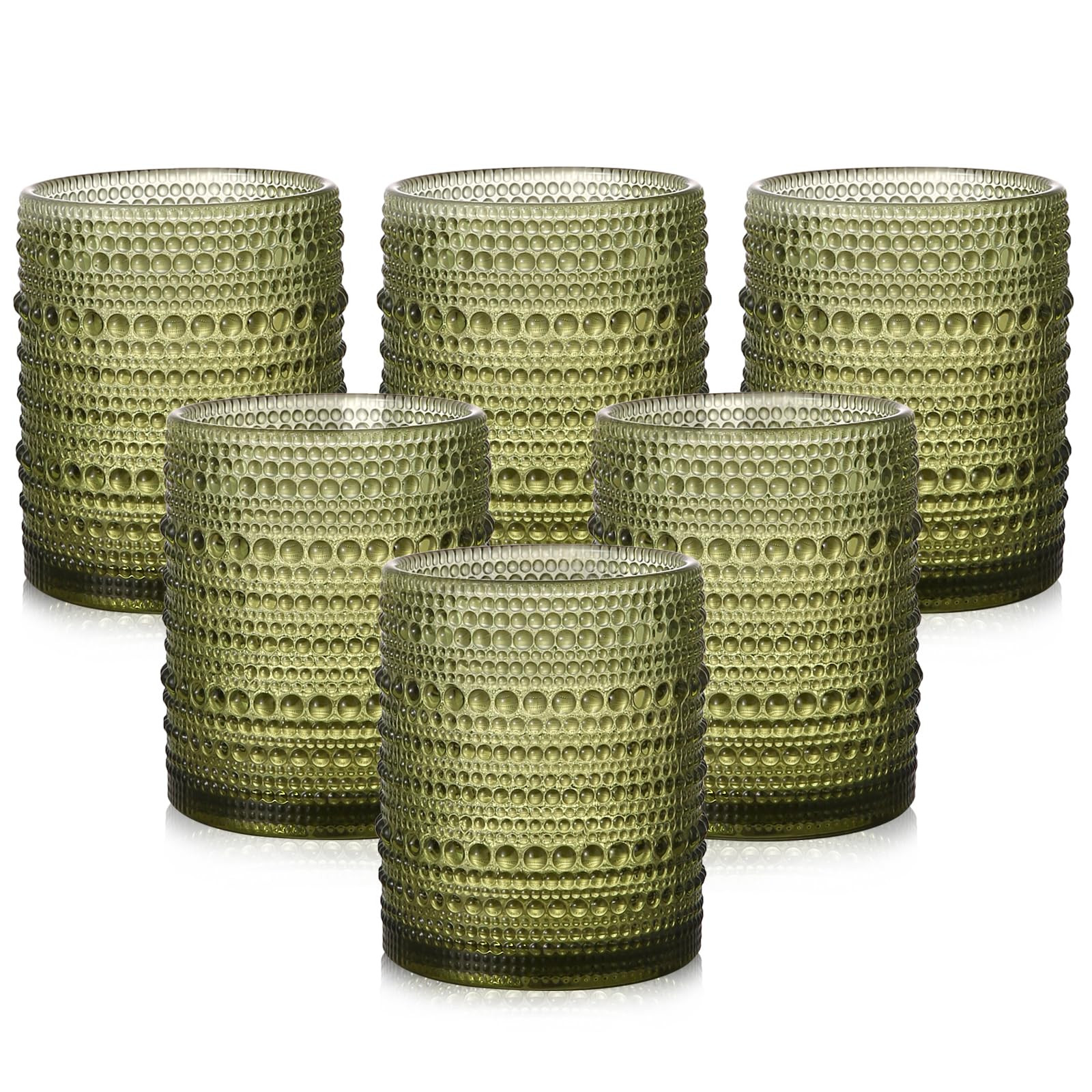 Vintage Glassware Drinking Glasses Set of 6,12 oz Hobnail Glass Cups,Embossed Green Water Tumbler... | Amazon (US)