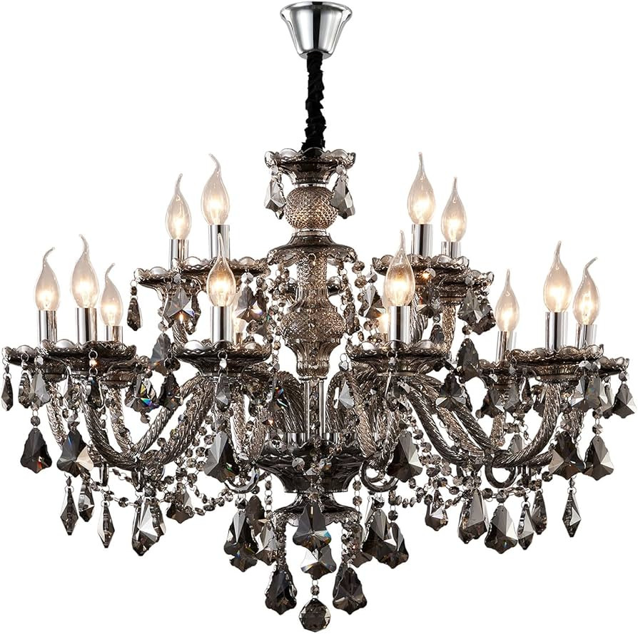 Smoky Gray Crystal Chandelier Light Fixture Modern Chandelier Crystal Lighting,15-Light Crystal R... | Amazon (US)