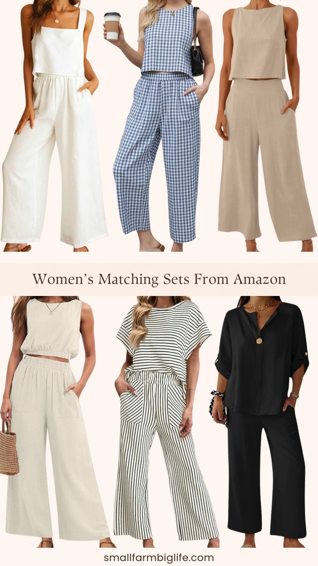Matching sets just make life easier 🤍✨

From black lounge sets and breezy linen two piece outfits to blue gingham travel sets and neutral wide leg combos, these Amazon matching sets are effortless and polished. Perfect for vacation, errands, or everyday wear when you want comfort and style in one simple outfit ☀️👟 

 #LTKootd #LTKOver40 #LTKTravel