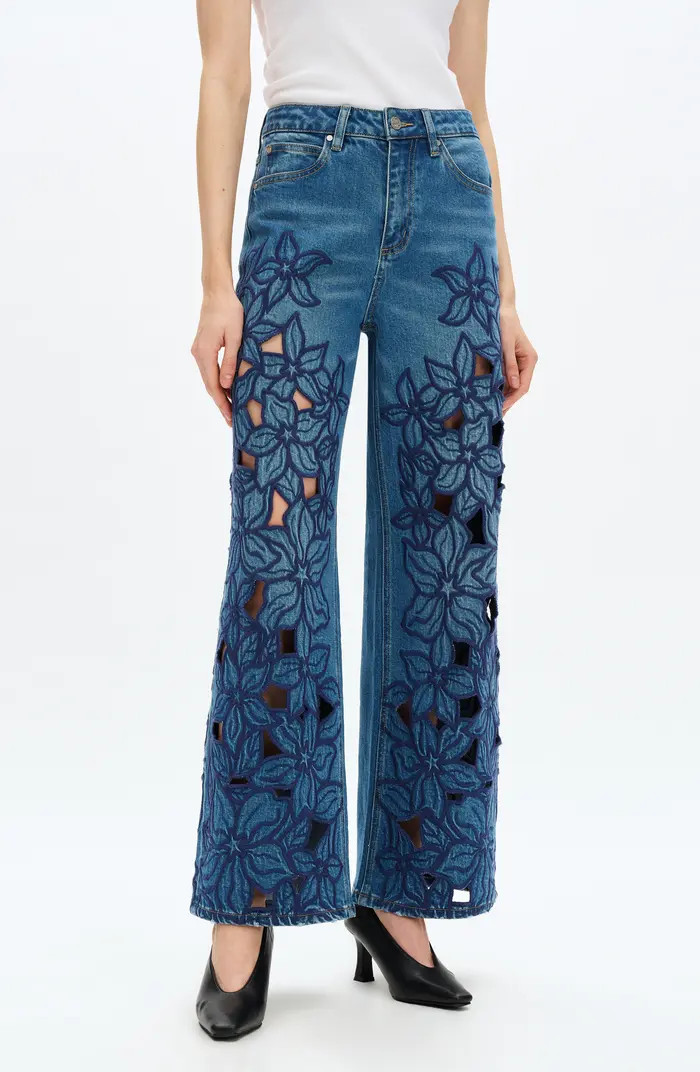 Bayeas Embroidered High Waist Wide Leg Jeans | Nordstrom | Nordstrom