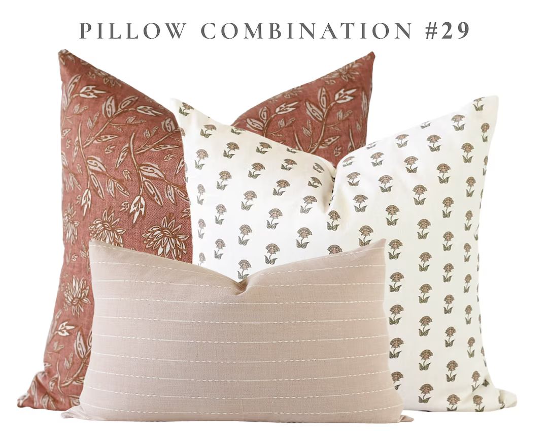 Designer Pillow Set, Pillow Combination Set, Hmong Pillow Cover, Modern Farmhouse, Rust Pillow Co... | Etsy (US)