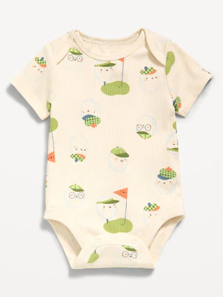 Printed Short-Sleeve Ribbed Unisex Bodysuit for Baby | Old Navy (CA)