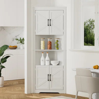 Farmhouse Corner Storage Cabinet, 6-Tier Tall Storage with Barn Door & Shelves, Bathroom Cabinet | Wayfair North America