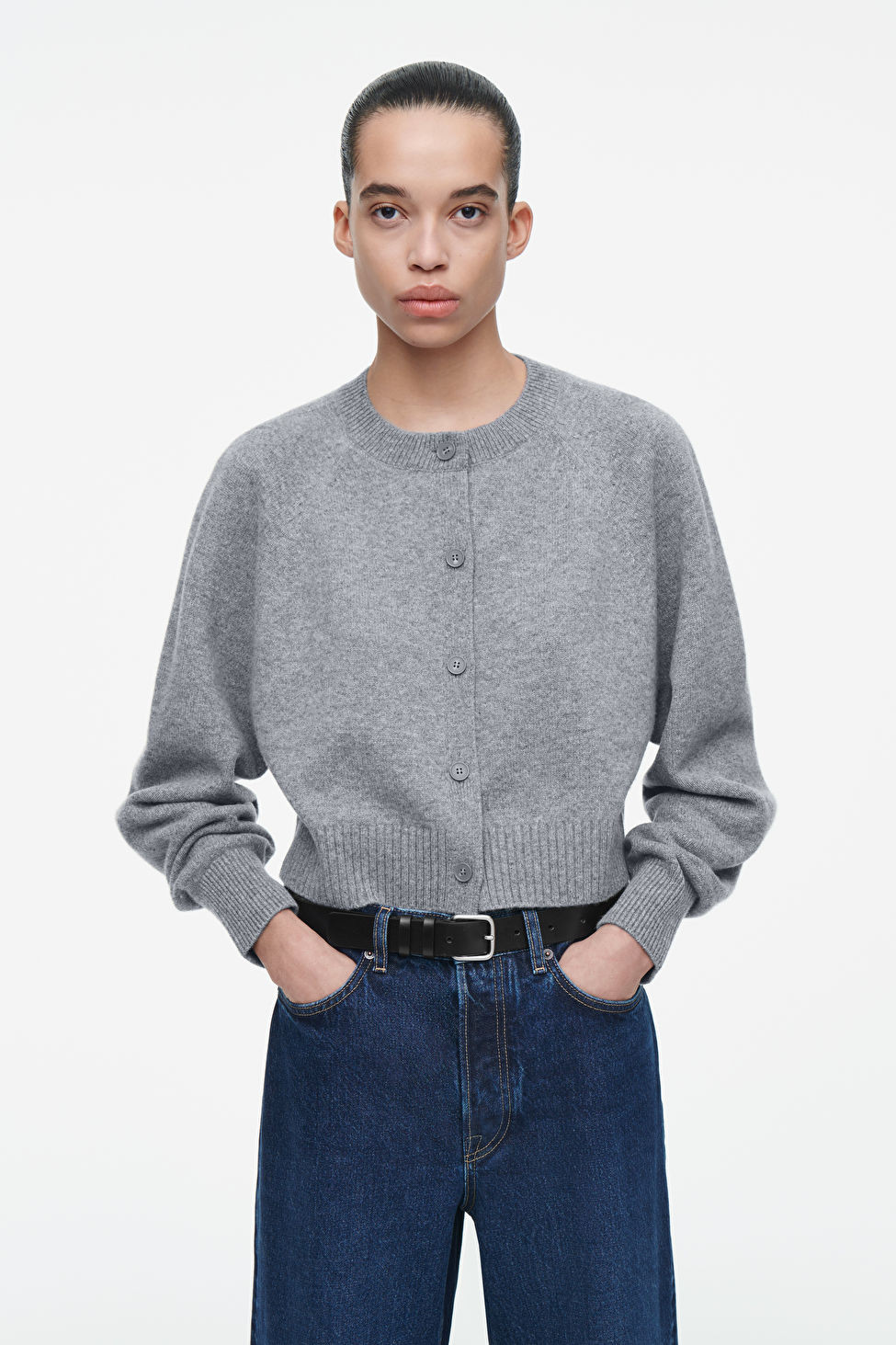 CROPPED WOOL CARDIGAN - GREY MÉLANGE - COS | COS UK