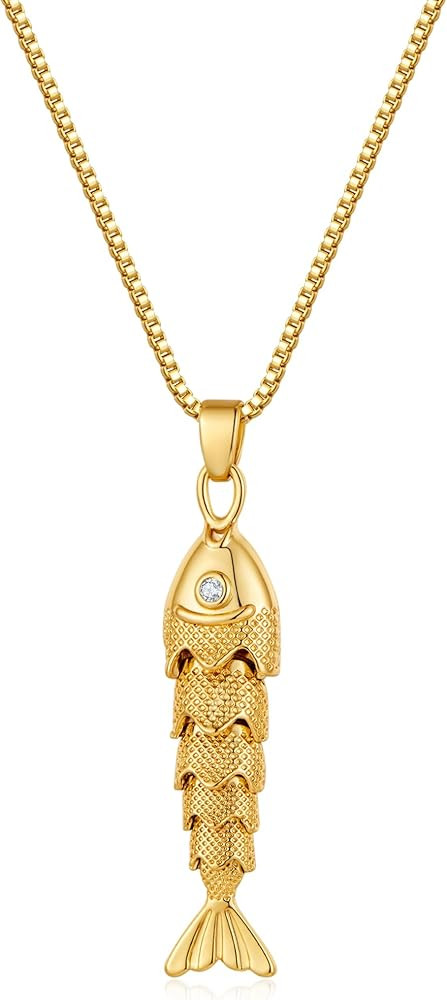 YUJIE Dainty Fish Pendant Necklace for Women 14k Gold Plated Ocean Fish Charm Necklace Summer | Amazon (US)