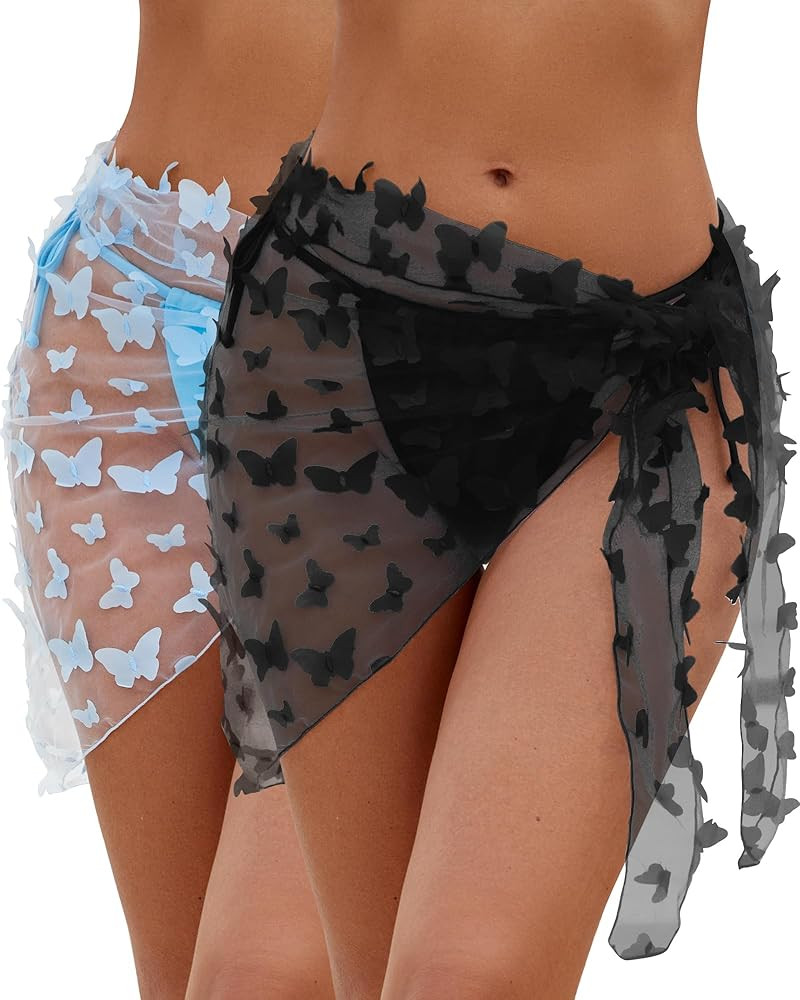 2 Pieces Swimsuit Coverup for Women Beach Sarong Wraps Skirt Bikini Sheer Swim Bathing Suit Cover... | Amazon (US)