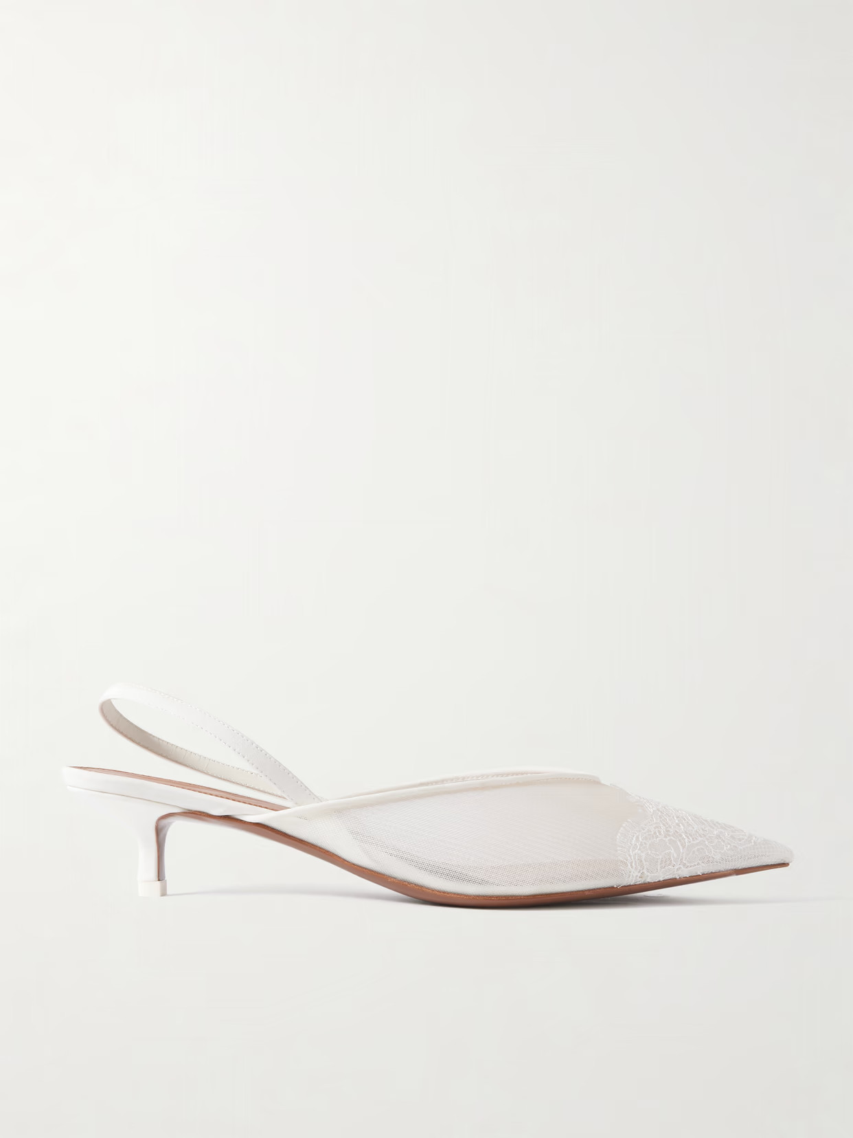 NEOUS - Irena Satin And Lace-trimmed Mesh Slingback Pumps - Neutrals | NET-A-PORTER (US)