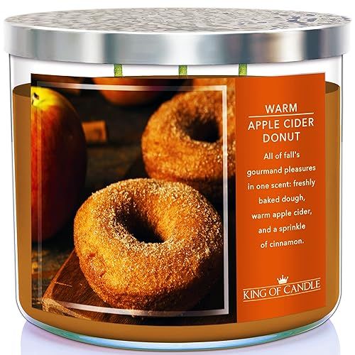 Warm Apple Cider Donut + Cinnamon Sugar | Large 3 Wick Highly Scented Soy Wax Scented Fall Candle... | Amazon (US)