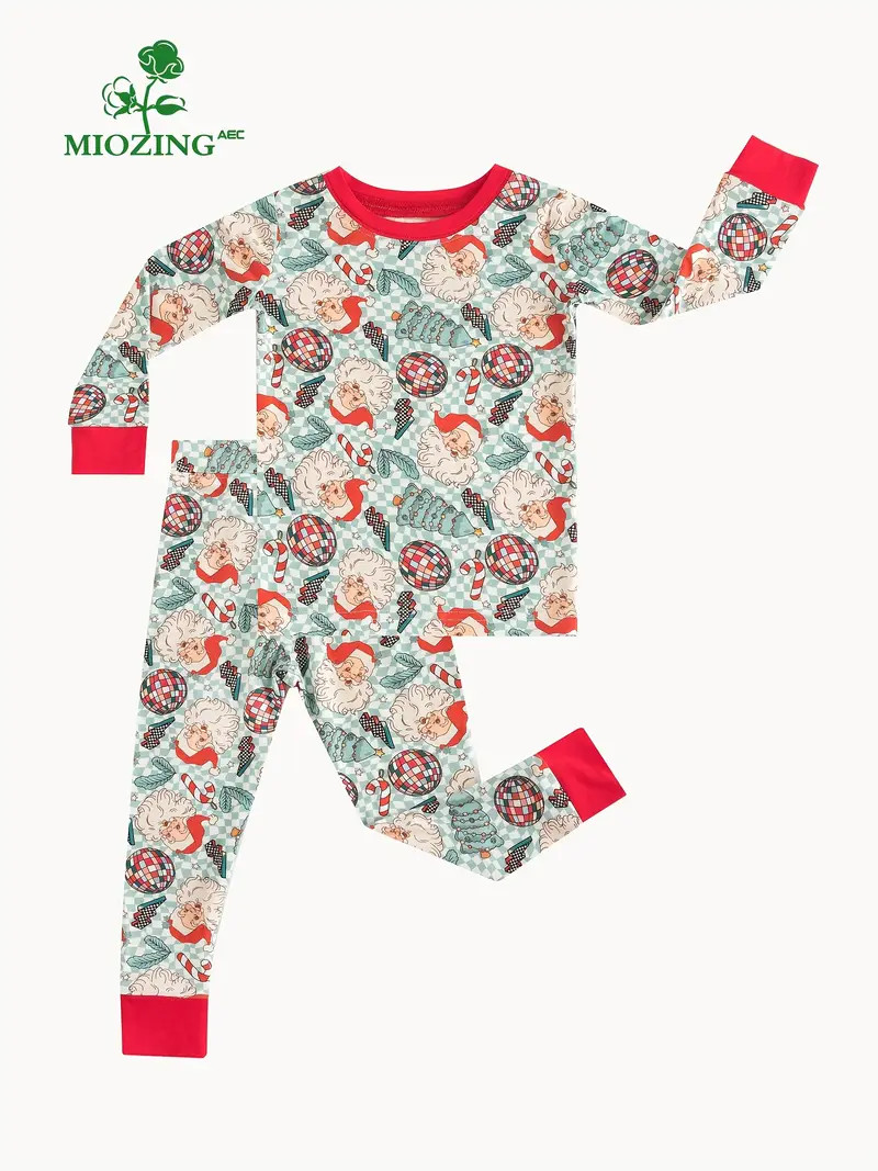 Bamboo Fabric Christmas Santa Claus Head And Light Ball Pattern Long Sleeve Suit | Temu Affiliate Program