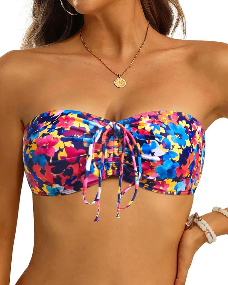 Tempt Me Women Bandeau Bikini Top Strapless Swim Tops Tube Halter Swimsuit Top Only | Amazon (US)