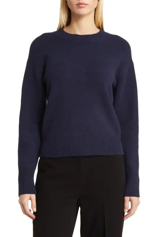 Nordstrom Wool & Cashmere Crewneck Sweater in Navy Blueberry at Nordstrom, Size Small | Nordstrom