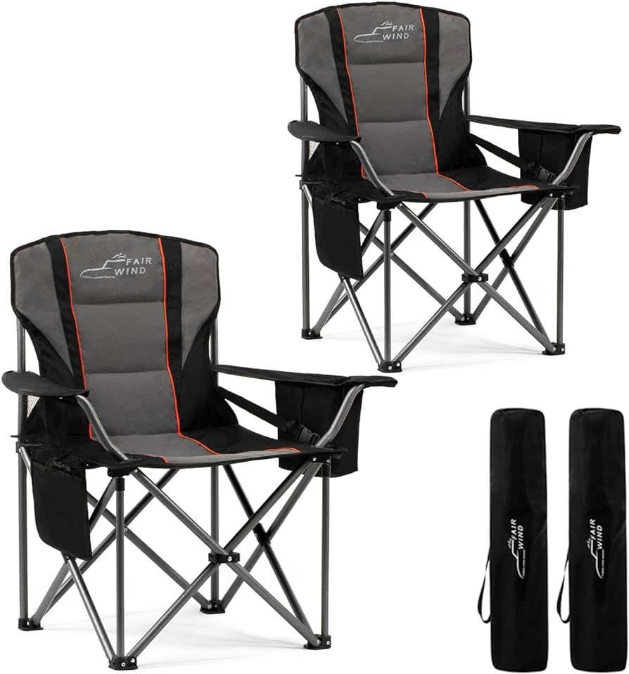 2 Pack Oversized Fully Padded Camping Chair with Lumbar Support, Heavy Duty Cooler Bag Fold Chair... | Amazon (US)