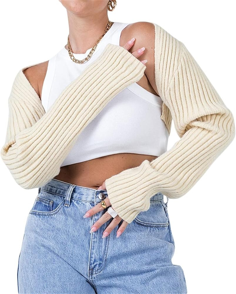 Women Y2K Crochet Shrug Sweater Knitted Long Sleeve Solid Color Open Front Cropped Cardigan Crop ... | Amazon (US)