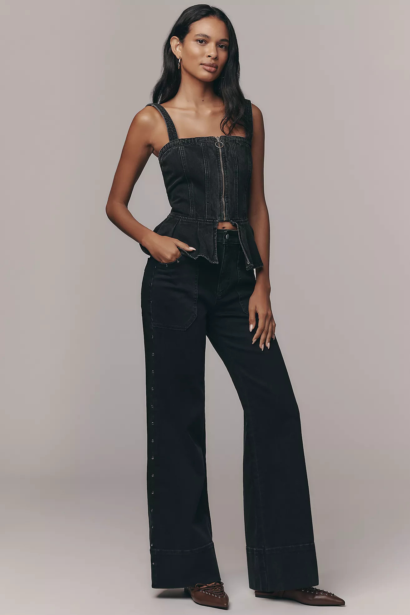 The Rylan Studded Relaxed High-Rise Flare Pants by Pilcro | Anthropologie (US)