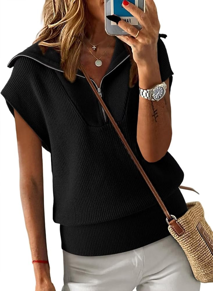 Dokotoo Women's Casual Sleeveless Half Zip Pullover Sweaters Solid V Neck Collar Ribbed Knitted L... | Amazon (US)