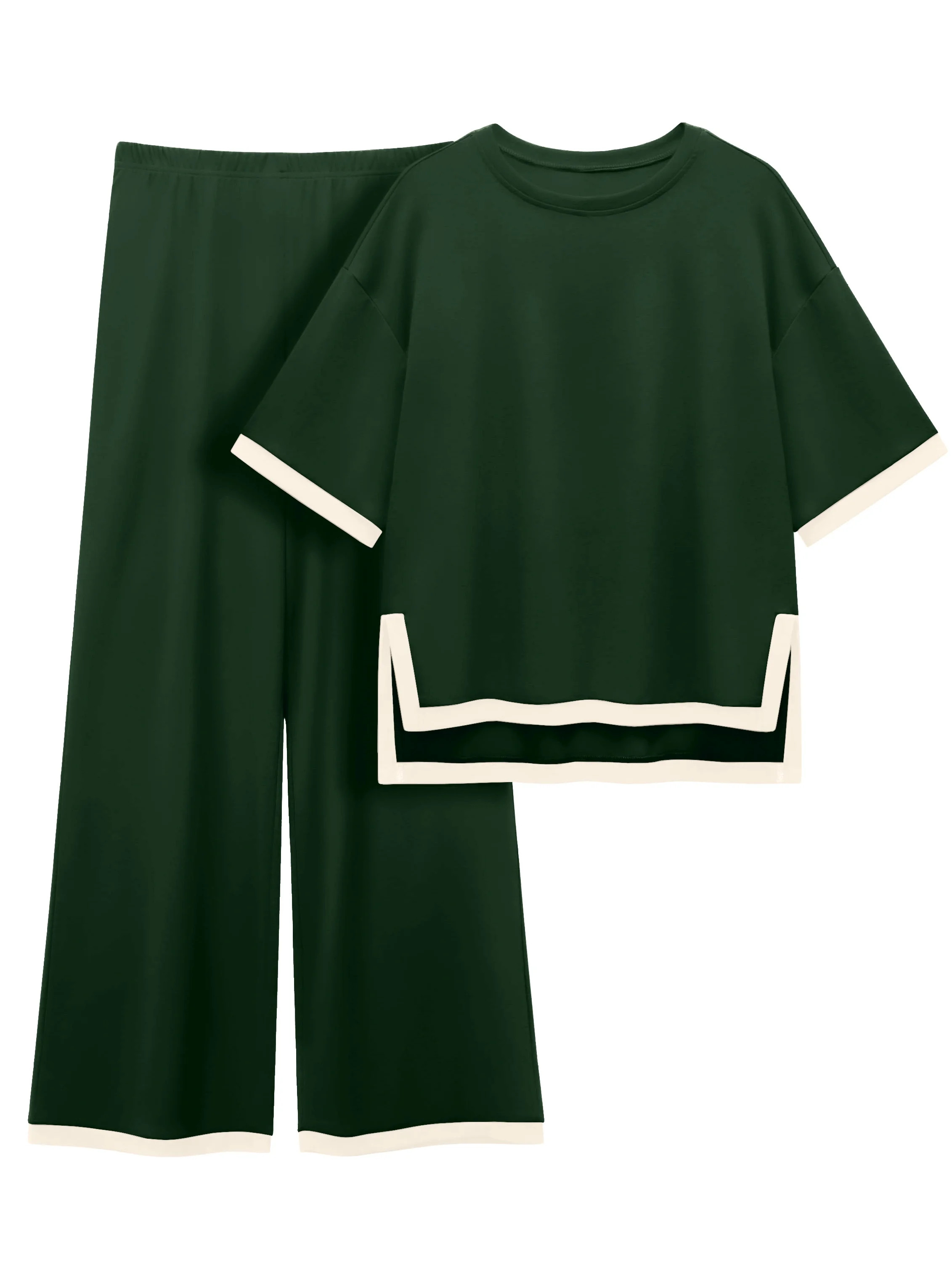 MINTREUS Plus Size Women's Cotton 2-Piece Loungewear Short-Sleeve Round-Neck Pullover Top Wide-Le... | Walmart (US)