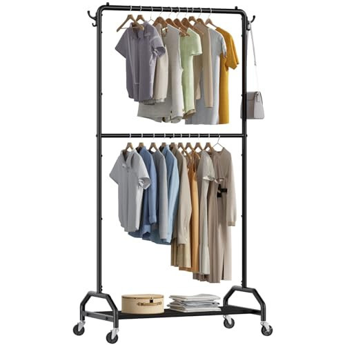Wiracks Clothes Rack Double Hanging Clothes Rack Clothing Rack Garment Rack 130LBS Capacity 34.5" W X15.8 D X 79" H Rolling Clothes Racks with Bottom Shelf | Amazon (US)