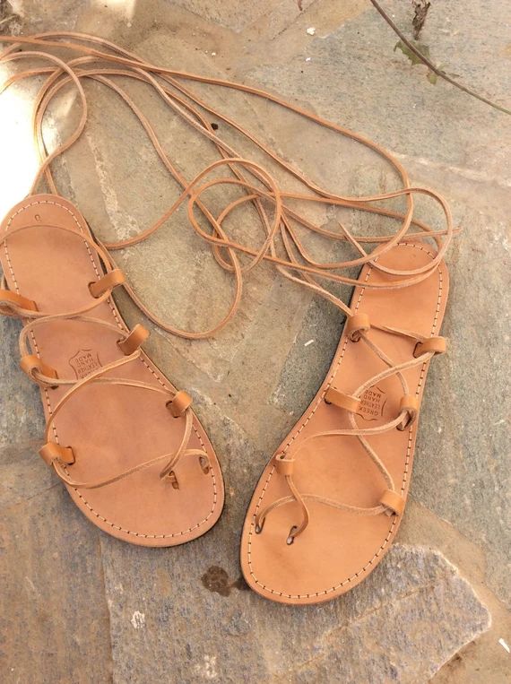 Tie up Greek sandals, Gladiator Sandals, Leather Sandals, Flat Sandals, Handmade, Women sandals, Lac | Etsy EU